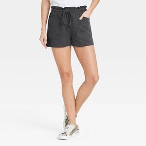 Universal Thread Charcoal Gray Linen Blend Tie Waist Pull On Shorts